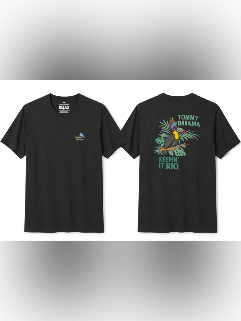 Tommy Bahama Relax Black Graphic Tee Toucan Tropical Shirt Men’s Medium
